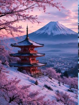 Cherry blossom mountain temple